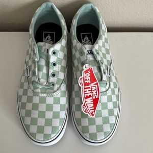 Never worn Vans. Size 8 W. White and Mint Green checkered design